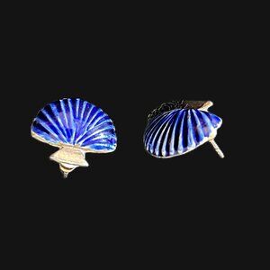 Blue Enamel Scallop Shell Stud Earrings | Ocean Coastal Jewelry